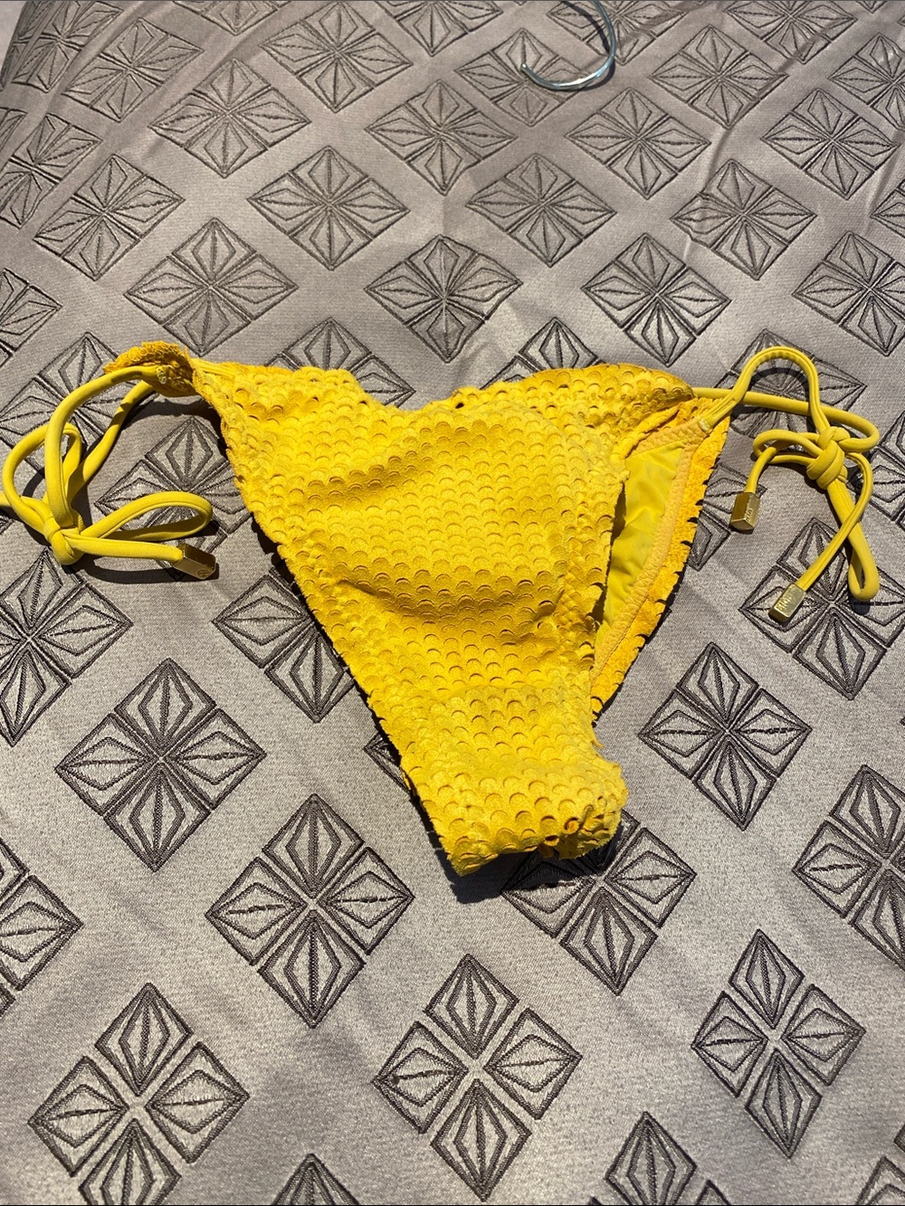 Textured Yellow Tie-Side Bikini Bottom